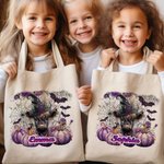 Personalizada Rosa púrpura calabaza mágica bruja Highland Vaca Bolsa de lona con nombre Halloween Navidad Regalo para Niños Niñas
