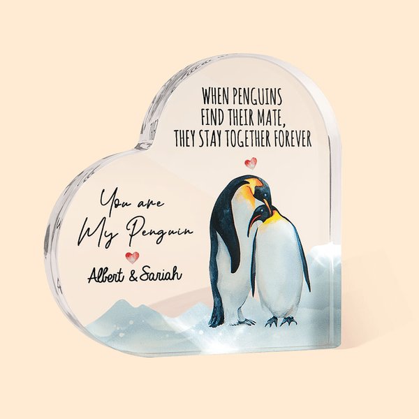 Placca acrilica a forma di cuore personalizzata You're My Penguin Regalo di San Valentino per l'anniversario della coppia