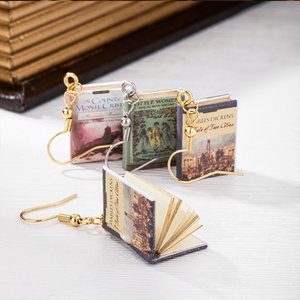 Pendientes colgantes personalizados en miniatura con tapa de libro para bibliófilos Escritores Bibliotecarios