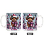 Personalized Cartoon Christmas Highland Cow Mug with Name 11oz 15oz Christmas Gift for Cow Lover