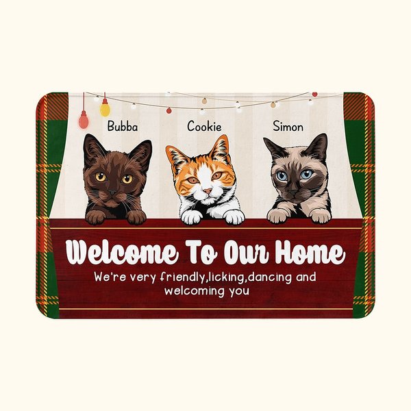 Personalizzato Welcome To Our Home Happy Pet Family Zerbino per la casa Decorazione di compleanno Regalo di Natale per gli amanti dei cani e dei gatti