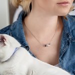 Personalisierte verspielte Katze Foto Projektion Halskette mit Ich liebe dich in 100 Sprachen und Name Geburtstag Memorial Geschenk für Katzenliebhabe