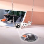 Personalisierte verspielte Katze Foto Projektion Halskette mit Ich liebe dich in 100 Sprachen und Name Geburtstag Memorial Geschenk für Katzenliebhabe