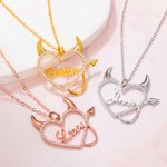 Personalizado Gothic Devil Heart Collar Colgante con Nombre Zircon Statement Jewelry Unique Birthday Gift for Her