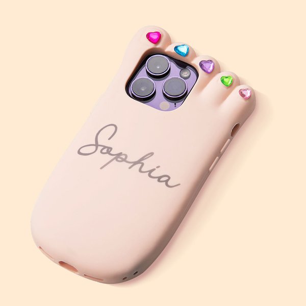 Personalised Funny 3D Foot Shaped Phone Case Cute Phone Accessory with Name and Heart Shape Rhinestone Birthday Gift for Her