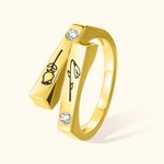 Anello personalizzato con due fiori di nascita e testo inciso Regalo di compleanno e anniversario per le donne