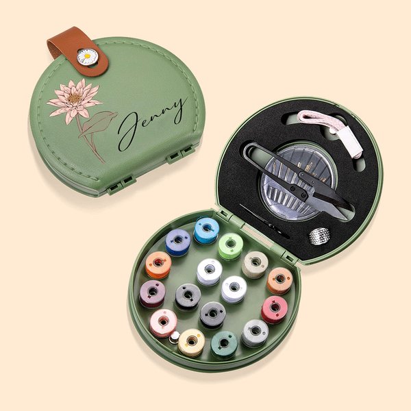 Personalised Birth Flower Portable Sewing Kit Set Storage Box with Name Birthday Gift for Tailor Lover
