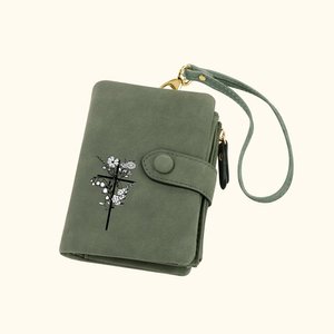 Portefeuille en Pliage Triple Personnalisé avec Fleur de Naissance Porte Monnaie en Cuir Cadeau d'Anniversaire pour Femme