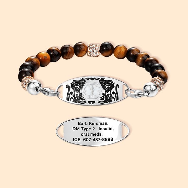 Gepersonaliseerde Tiger Stone Medische Alarm Armband Gegraveerd met Medisch Symbool en Tekst Cadeau voor Familie Vriend met Diabetes Epilepsie Autisme en Meer