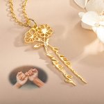 Collier de 2 Noms Verticaux Personnalisés avec Fleurs de Naissance Bijoux Minimalistes Cadeau Anniversaire Saint-Valentin pour Femme