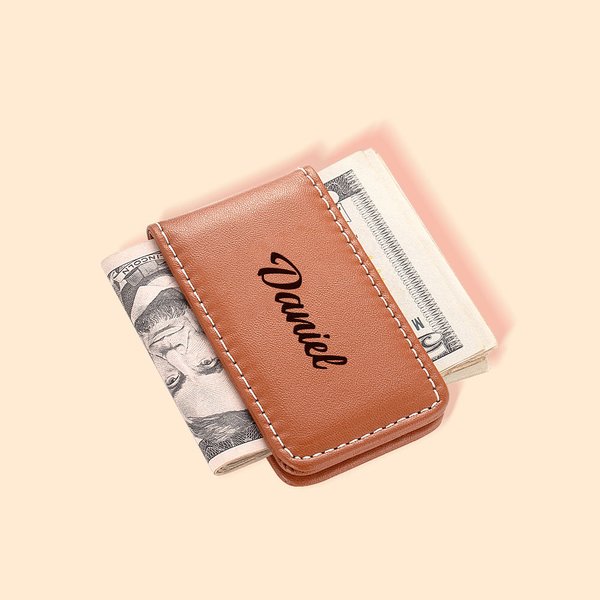 Clip Magnétique en Cuir Personnalisé avec Nom et Lettre Cadeau Anniversaire Fête des Pères pour Papa Mari Petit Ami