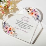 Targa personalizzata in acrilico a forma di cuore con testi e fiori Regalo di compleanno anniversario per la famiglia sorella