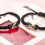 Personalized Buffalo Bone Infinity Adjustable Bracelet with Engraved Monogram Valentine's Day Gift for Couple