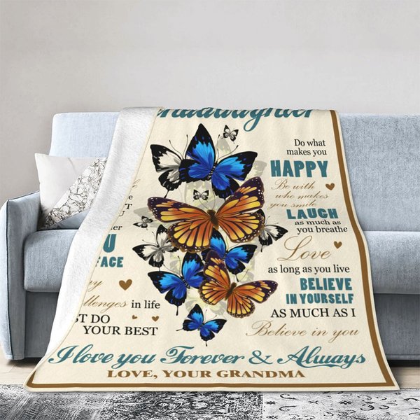 Personalised I Love You Forever and Always Butterfly Family Soft Fleece Blanket with Name Birthday Gift for Grandma Granddaughter