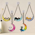 Parasol Acrílico Personalizado Gato en la Luna Colgante para Mascotas con Ventosa Regalo para Amantes de las Mascotas