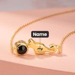 Personalisierte verspielte Katze Foto Projektion Halskette mit Ich liebe dich in 100 Sprachen und Name Geburtstag Memorial Geschenk für Katzenliebhabe
