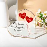 Plaque Acrylique Personnalisée Deux Coeurs Joints par l'Amour Plaque Acrylique avec Noms de Couple Cadeau d'Anniversaire de Saint Valentin pour Couple