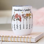 Personalized Family Watercolour Birth Flower Garden 12oz Wine Tumbler Mother's Day Birthday Gift for Grandma Mom