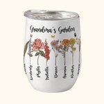 Personalized Family Watercolour Birth Flower Garden 12oz Wine Tumbler Mother's Day Birthday Gift for Grandma Mom