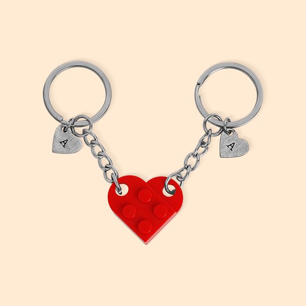 Porte-clés personnalisé en forme de cœur avec étiquette en forme de cœur 2 pièces Cadeau d'anniversaire de la Saint-Valentin pour un couple ou un ami