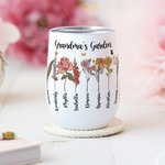 Personalized Family Watercolour Birth Flower Garden 12oz Wine Tumbler Mother's Day Birthday Gift for Grandma Mom