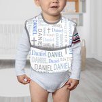 Personalized Waterproof Baptismal Cross Baby Bib with Pocket and Adjustable Tie Closure Eating Feeding Essential Baby Shower Gift for Boy Girl
