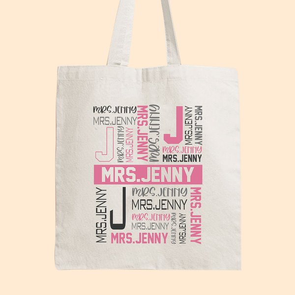 Personalized Multicolour Canvas Bag Handbag with Name and Initial Teacher Appreciation Back to School Gift for Teacher