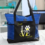 Borsa personalizzata Love Veterinary Technician Tote Bag con nome Regalo di grande capacità per la settimana del veterinario per gli amanti degli animali.