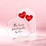 Plaque Acrylique Personnalisée Deux Coeurs Joints par l'Amour Plaque Acrylique avec Noms de Couple Cadeau d'Anniversaire de Saint Valentin pour Couple