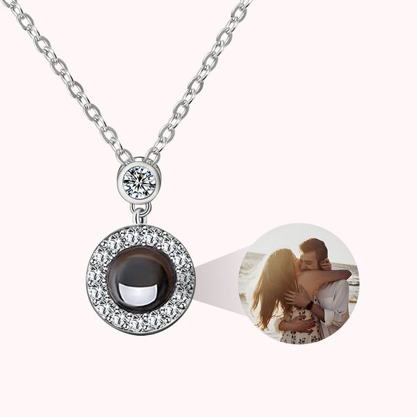 Collier Photo Projection Personnalisée Bijoux en Zircon Style Minimaliste Cadeau d'Anniversaire pour Elle