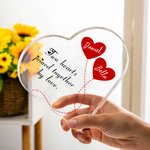 Plaque Acrylique Personnalisée Deux Coeurs Joints par l'Amour Plaque Acrylique avec Noms de Couple Cadeau d'Anniversaire de Saint Valentin pour Couple