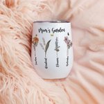 Personalized Family Watercolour Birth Flower Garden 12oz Wine Tumbler Mother's Day Birthday Gift for Grandma Mom