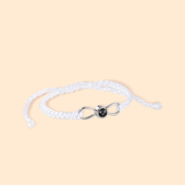 Personalized Infinity Photo Projection Braided Bracelet with Text in 100 Languages Anniversary Valentine's Day Memorial Gift for Friend Couple Woman