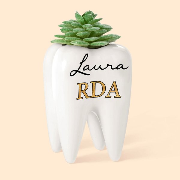 Personalised Molar Vase Tooth Planter Dental Pen Holder Desk Decor with Title and Name Office Graduation Gift for Dentist Dental Hygienist