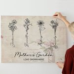 Personalised Line Art Birth Flower Canvas Frameless Painting Gift for Grandmother Mother