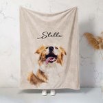 Gepersonaliseerde Zachte Deken met Schattig Huisdierportret in Olieverf-effect en Naam Verjaardags of Inwijdingscadeau voor Huisdierenliefhebbers