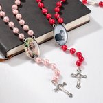 Collier Femme Personnalisé avec Photo Perles de Rosaire Pendentif Croix Cadeau Commémoratif