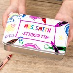 Personalised Rainbow Crayon Food-grade Metal Biscuit Tin Teacher Stuff Storage Tin with Name and Text Teacher Supply Teacher Appreciate Gift