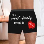 Personalized These Sweet Cheeks Belong to Heart Men Boxer Briefs Underwear with Name Valentine's Day Anniversary Gift for Boyfriend Husband