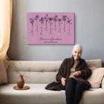 Personalised Line Art Birth Flower Canvas Frameless Painting Gift for Grandmother Mother