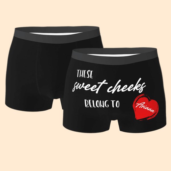 Personalized These Sweet Cheeks Belong to Heart Men Boxer Briefs Underwear with Name Valentine's Day Anniversary Gift for Boyfriend Husband