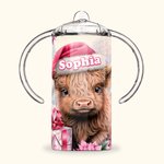 Gepersonaliseerde Schattige Highland Koe 12oz Food-Grade Roestvrij Staal Sippy Cup met Naam Verjaardagskinderdag Cadeau voor Kinderen Highland Koe Lie