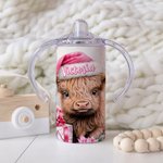 Gepersonaliseerde Schattige Highland Koe 12oz Food-Grade Roestvrij Staal Sippy Cup met Naam Verjaardagskinderdag Cadeau voor Kinderen Highland Koe Lie