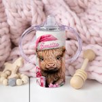 Gepersonaliseerde Schattige Highland Koe 12oz Food-Grade Roestvrij Staal Sippy Cup met Naam Verjaardagskinderdag Cadeau voor Kinderen Highland Koe Lie