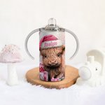Gepersonaliseerde Schattige Highland Koe 12oz Food-Grade Roestvrij Staal Sippy Cup met Naam Verjaardagskinderdag Cadeau voor Kinderen Highland Koe Lie