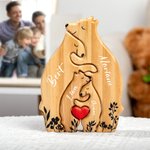 Personalised Wooden Bear Family Puzzle with 2-8 Names and Red Heart Desk Decoration Birthday Mother's Day Gift for Family