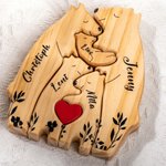 Personalised Wooden Bear Family Puzzle with 2-8 Names and Red Heart Desk Decoration Birthday Mother's Day Gift for Family