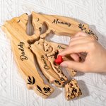 Personalised Wooden Bear Family Puzzle with 2-8 Names and Red Heart Desk Decoration Birthday Mother's Day Gift for Family