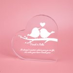 Plaque coeur en acrylique transparent avec nom et message chaleureux Décoration de bureau Cadeau d'anniversaire de St Valentin pour couple