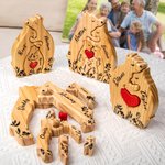 Personalised Wooden Bear Family Puzzle with 2-8 Names and Red Heart Desk Decoration Birthday Mother's Day Gift for Family